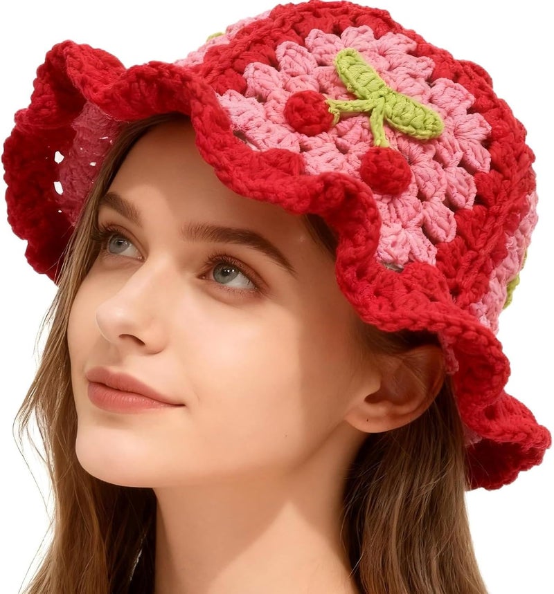Busnos Crochet Bucket Hats for Women Handmade Hat Cute Foldable Knitted Hats for Women - Image 1